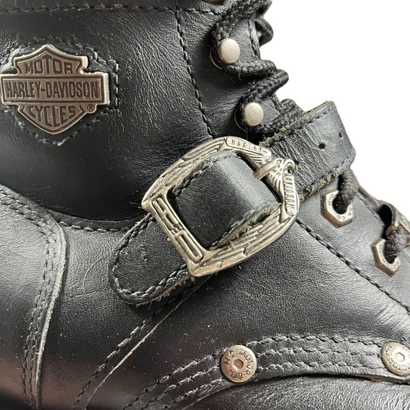 Harley Davidson Black Leather Moto Biker Boots - Picture 11 of 14